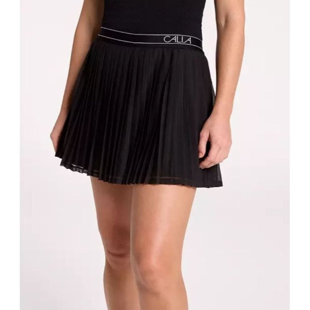NWT CALIA Women's Pleated Mesh High Waist Pure Black Skort Sizes M + L